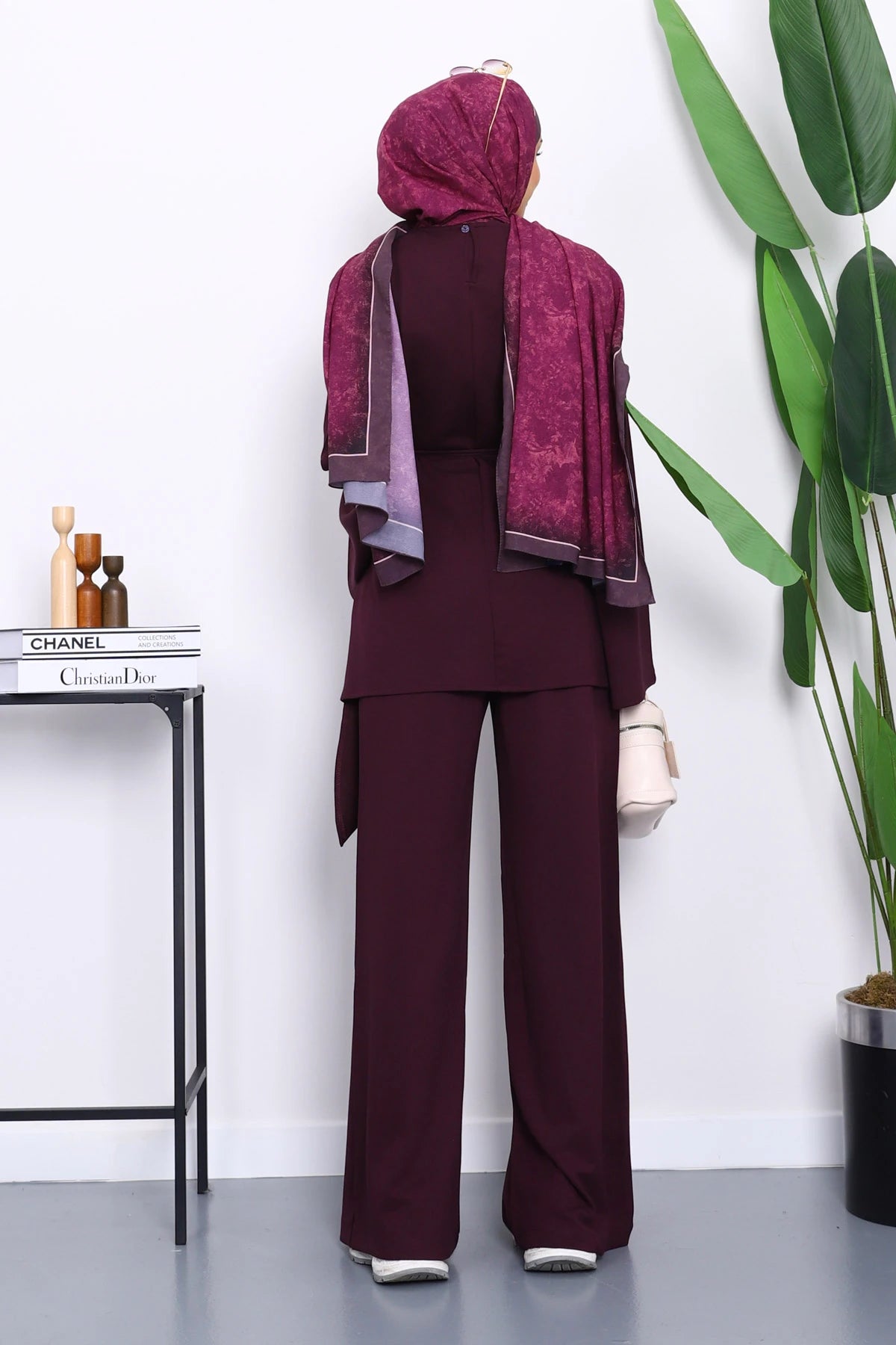 Mürdüm Asimetrik Kesim Tunik Pantolonlu Takım