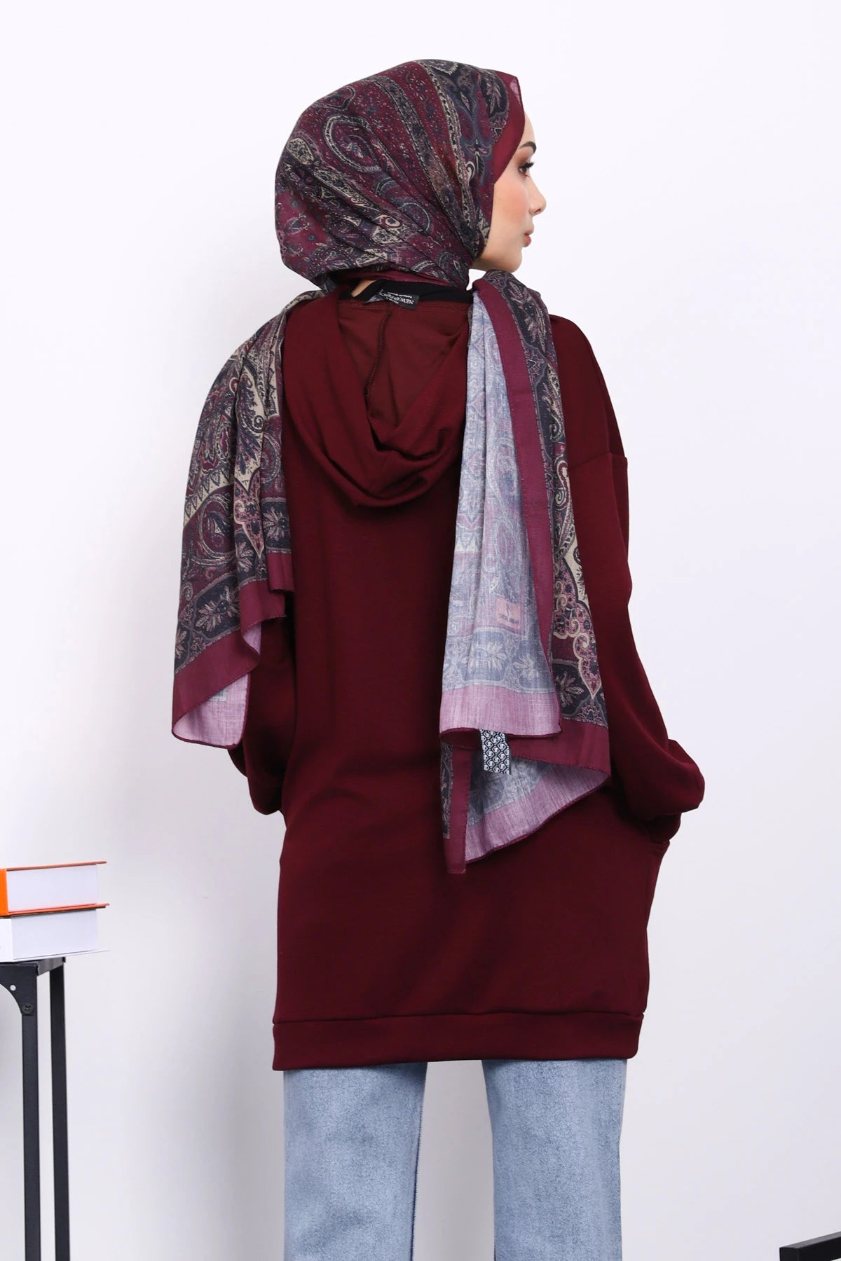 Mürdüm Kapşonlu Çift Cepli Sweat