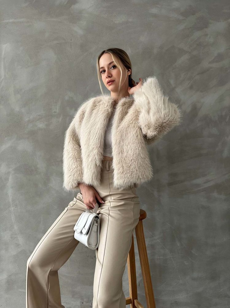 Taş Rengi Suni Kürk Mont | 1403