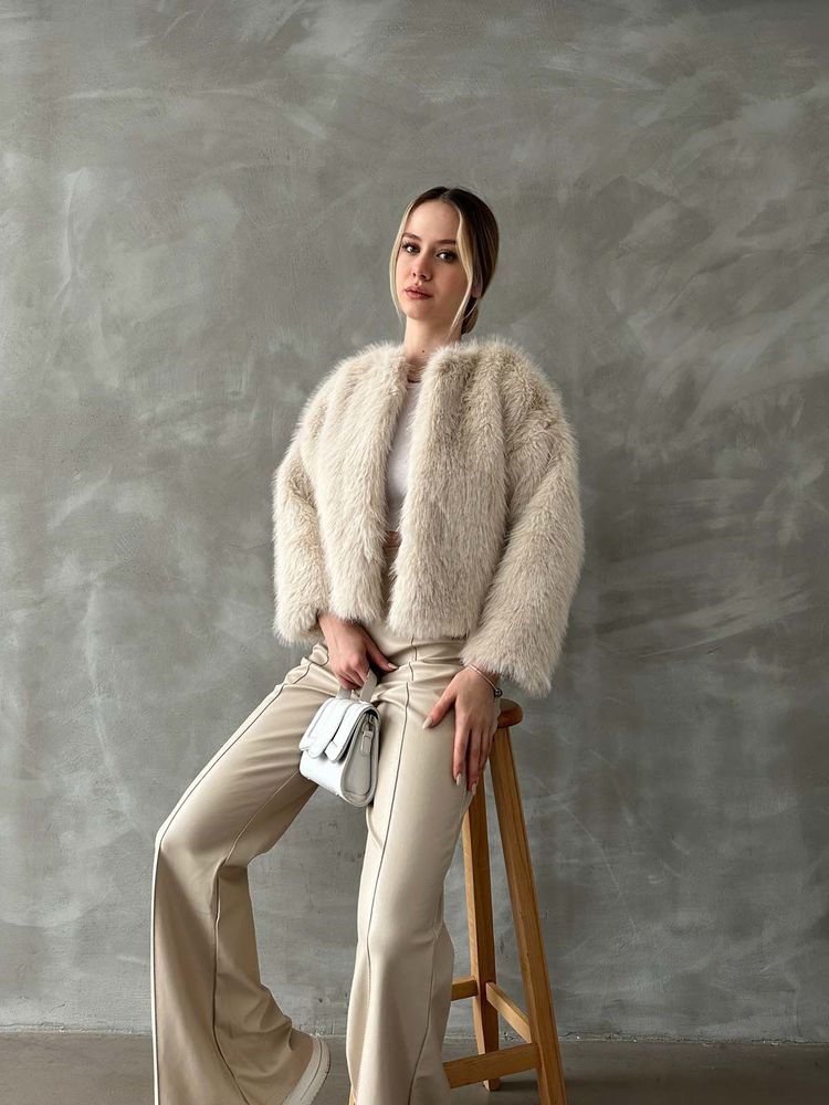 Taş Rengi Suni Kürk Mont | 1403