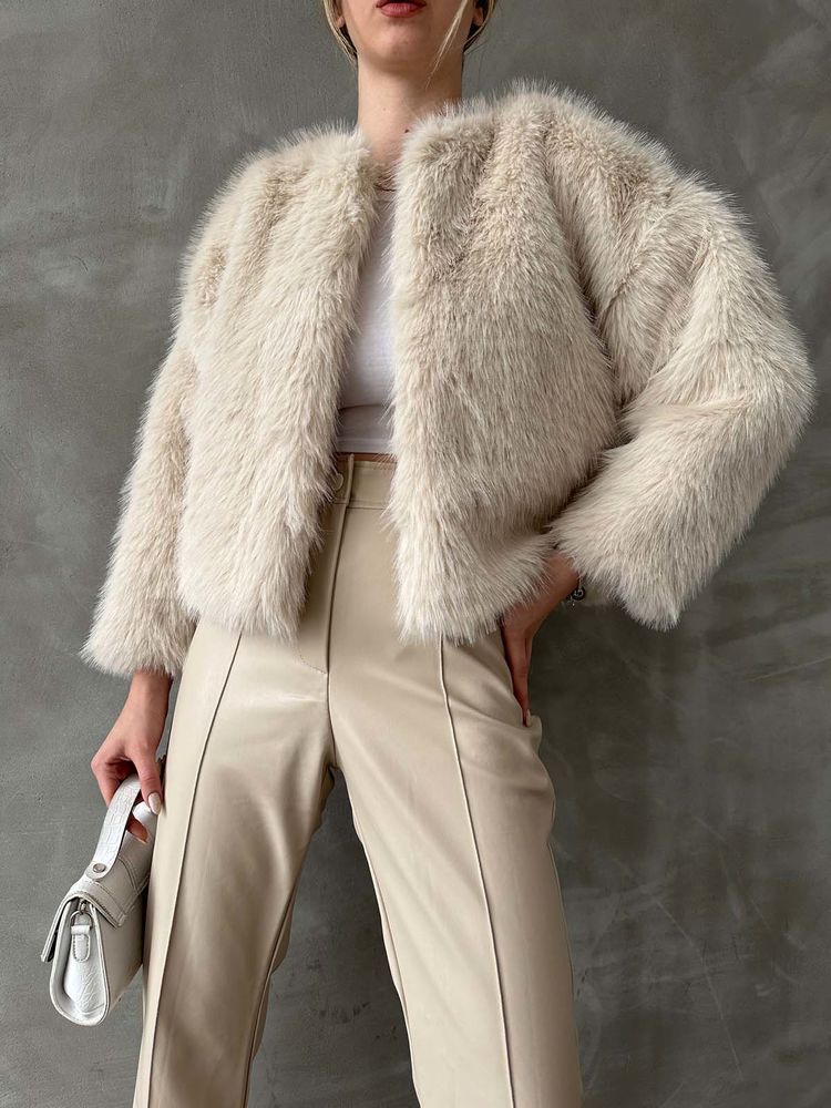 Taş Rengi Suni Kürk Mont | 1403