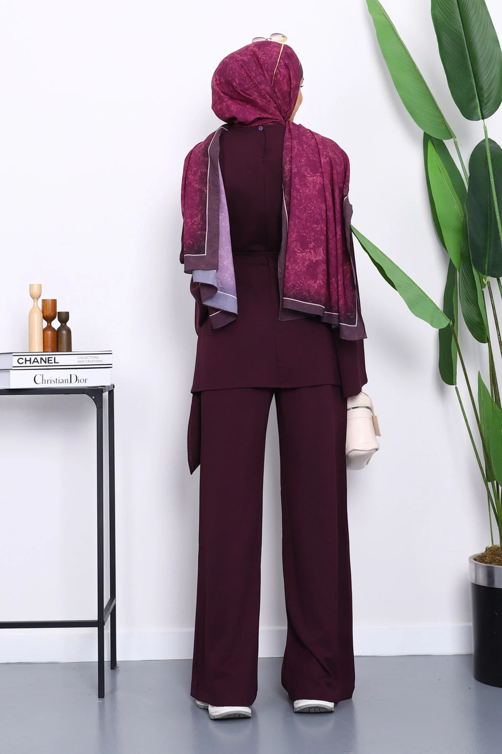 Mürdüm Asimetrik Kesim Tunik Pantolonlu Takım